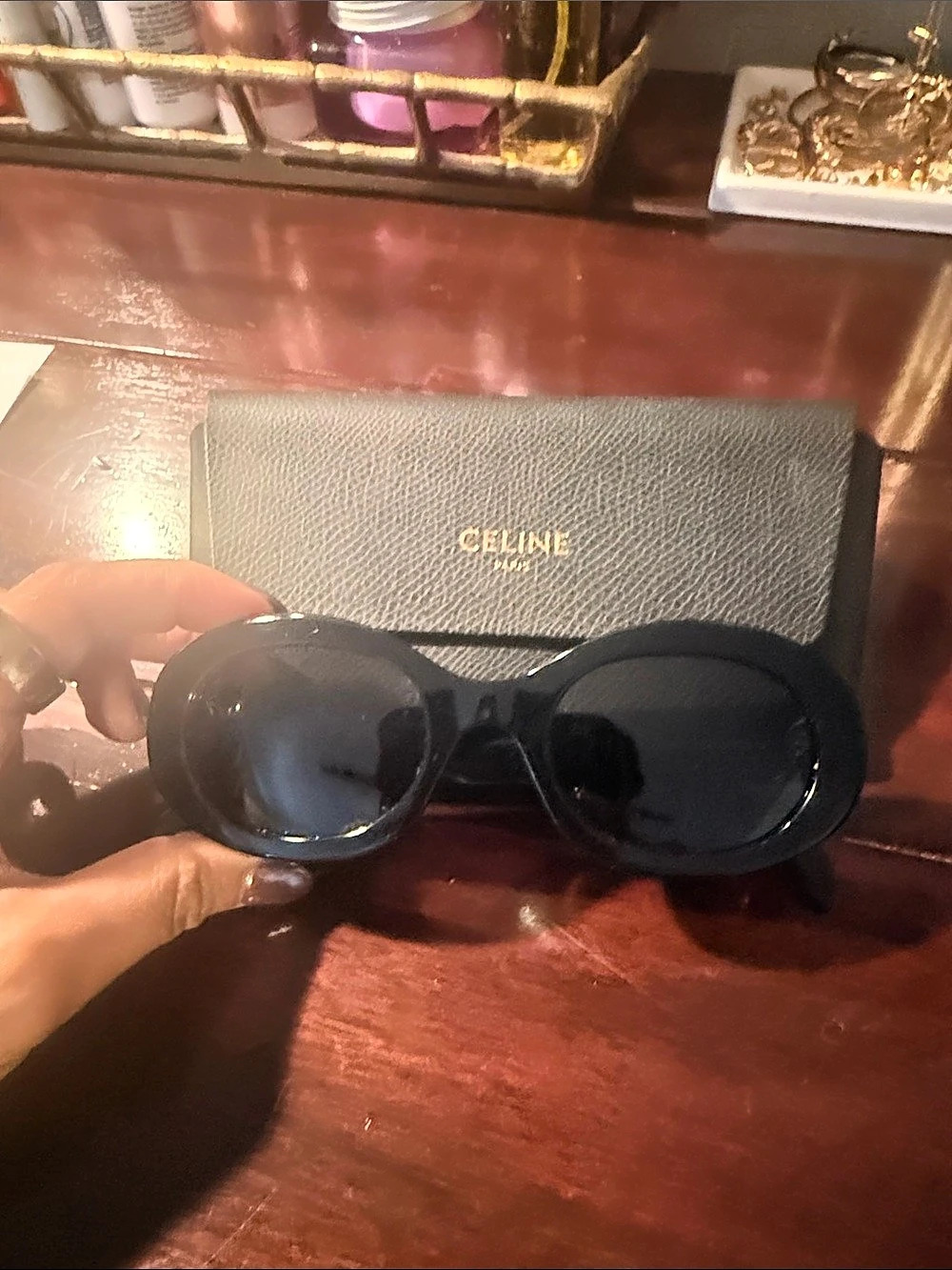 Celine Triomphe 01 Sunglasses in Acetate Black Oval Sunglasses